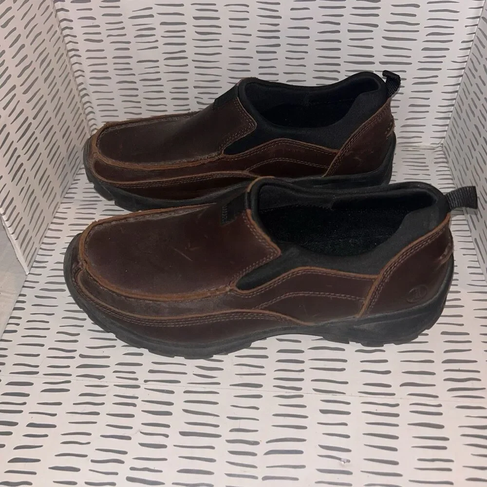 Lands End Mens Brown‎ Leather Moc All Weather Slip On Loafer Size 8.5D